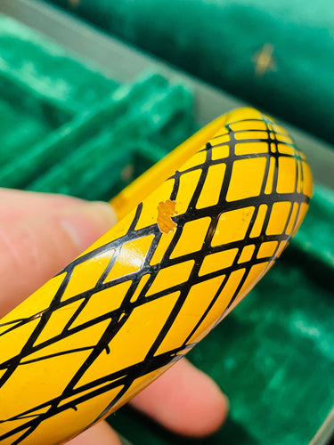 Yellow Bangle with Black Crosshatch Devil's Details